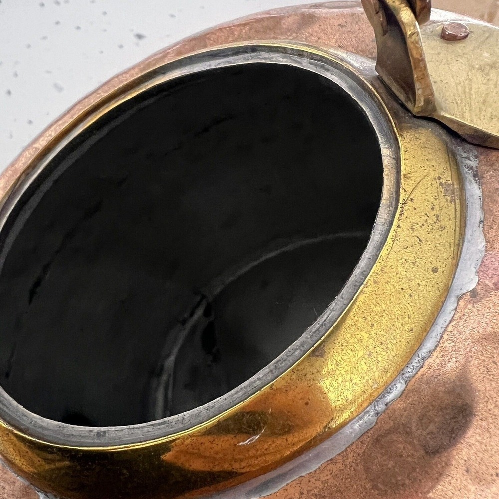 Antique hand-Hammered Copper Tea Kettle pot coffee brass details Gooseneck CLEAN - Picture 7 of 12
